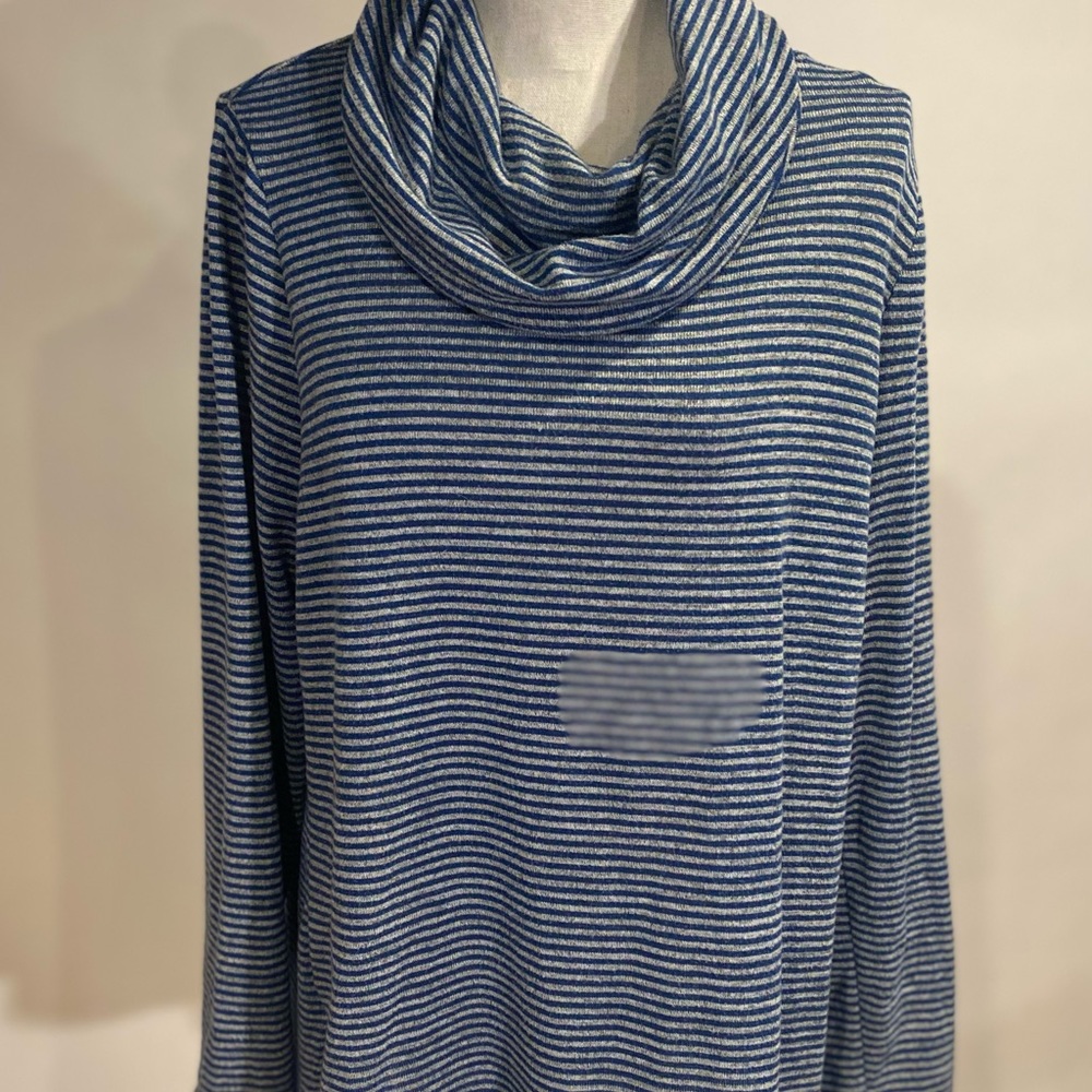 Gray and navy stripe cowl neck tunic